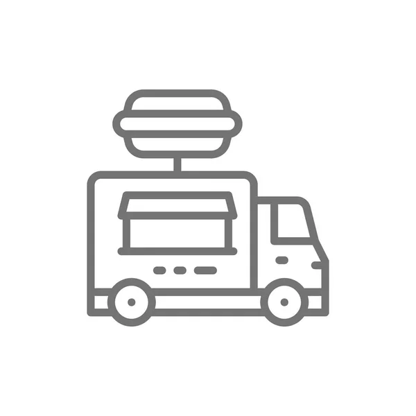 ハンバーガートラック、ファーストフード車両ラインアイコン. — ストックベクタ