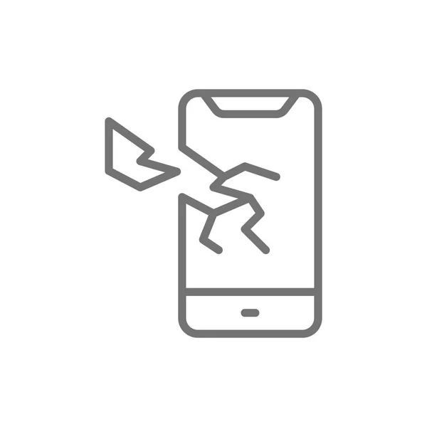 Vector broken smartphone, phone crashed line icon. — Stock Vector