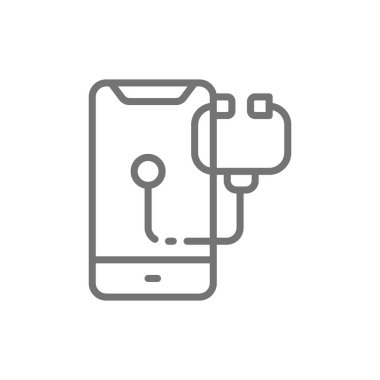 Stetoskoplu telefon, akıllı telefon onarımı, doktor çevrimiçi hat simgesi.