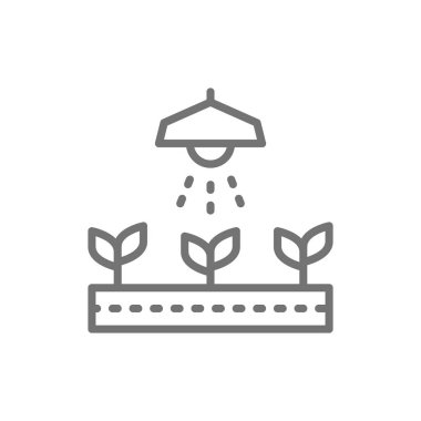 Bitki büyümesi için profesyonel aydınlatma, tarım hattı simgesi.