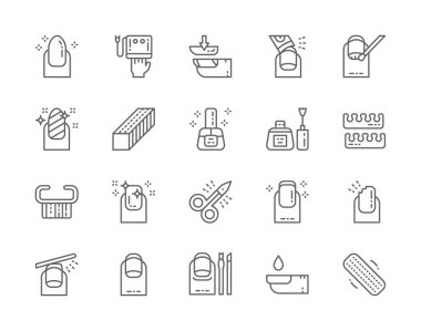 Tırnak Salon Hattı Simgeleri Seti. Makas, Genişletilmiş Çivi, Lehçe Sökücü ve daha fazlası.