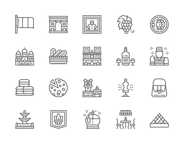 Množina ikon francouzského řádku kultury. Voňavkářské, pouliční kavárny, alkohol, MIME a další — Stockový vektor