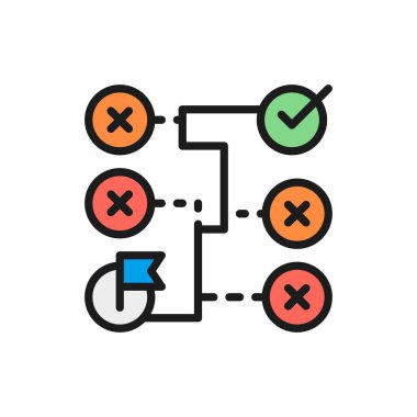 Vektör doğru çözüm, labirent, algoritma, blok şemaları düz renk çizgisi simgesi.