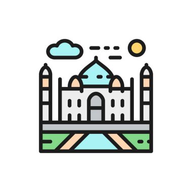 Vektör Taj Mahal, Hindistan, simgesel düz renk çizgisi simgesi.