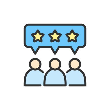 Yıldız kabarcıkları, derecelendirme, geribildirim, itibar renk çizgisi simgesi ile Vektör insanlar.