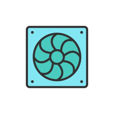 Vektör bilgisayar fan düz renk çizgisi simgesi.