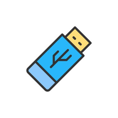 Vektör flash sürücü, usb düz renk çizgisi simgesi.