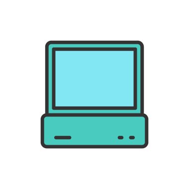 Vektör bilgisayar, pc, konsol düz renk çizgisi simgesi.