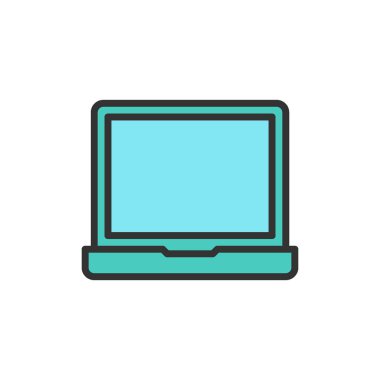 Vektör dizüstü bilgisayar düz renk çizgisi simgesi. Beyaz arka planda yalıtılmış