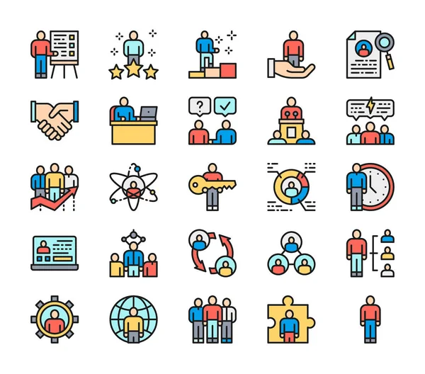 Conjunto de iconos de línea de color plano de recursos humanos. Empleado, Freelancer y más . — Vector de stock