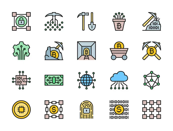Set di icone a colori piatti della tecnologia Blockchain. Confezione di icone da 48x48 pixel — Vettoriale Stock