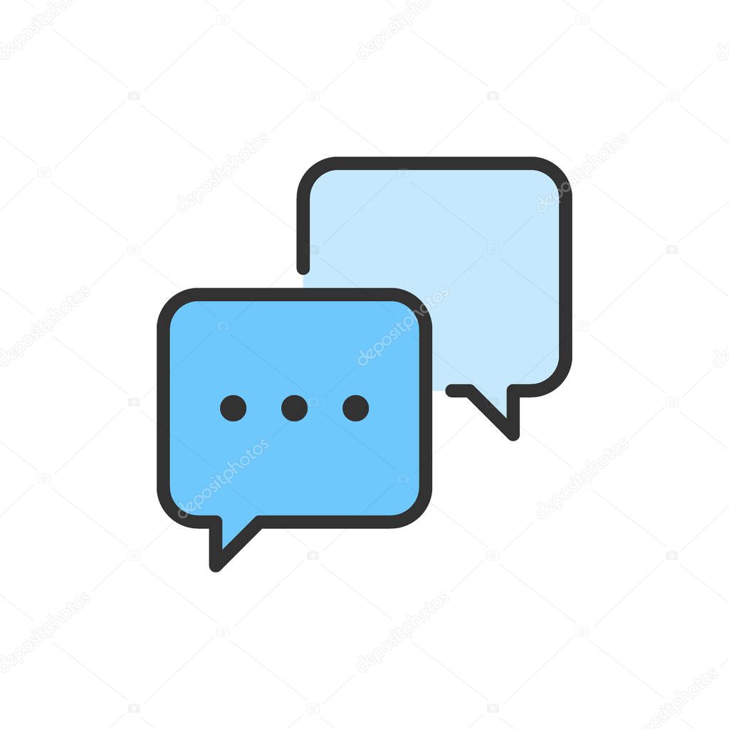 Vector chat, sms, comments, speech bubbles flat color line icon.