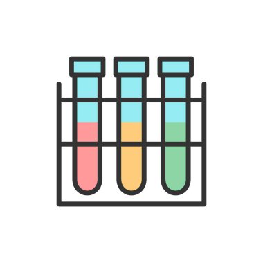 Vektör test tüpü, deney şişesi, laboratuvar cam düz renk çizgisi simgesi.