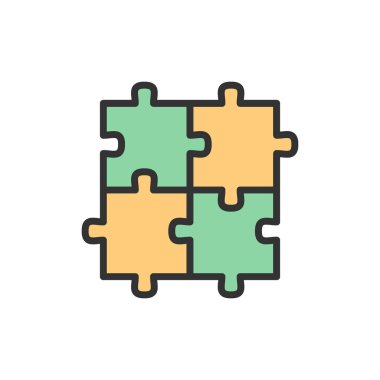 Vektör bulmaca, yapboz, kare, bütünlük, problem çözme düz renk çizgisi simgesi.