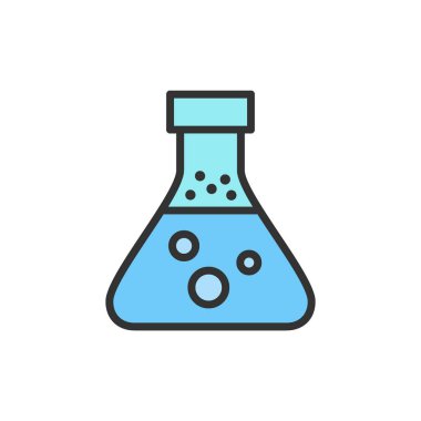 Vektör deney şişesi, kimyasal test tüpü düz renk çizgisi simgesi.