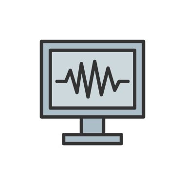 Vektör monitör Pc, bilgisayar ekranı düz renk çizgisi simgesi.