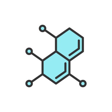Vektör molekülü, atom, DNA düz renk çizgisi simgesi.