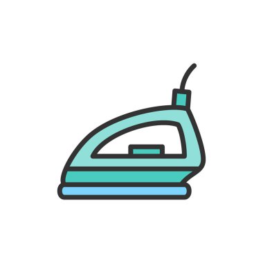 Vektör buhar lı ütü düz renk çizgisi simgesi.