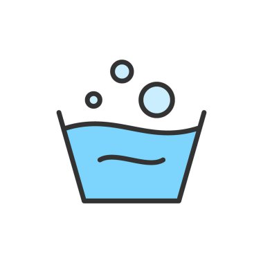 Vektör yıkama talimatı, düz renk çizgisi simgesini durulama.