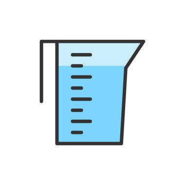 Vektör ölçüm kabı, konteyner, laboratuvar cam düz renk çizgisi simgesi.