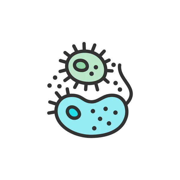 Bacterias vectoriales, virus, gérmenes línea de color plana icono . — Vector de stock