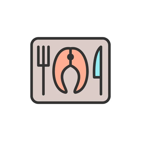 Vector pratos de peixe ícone de linha de cor plana . — Vetor de Stock