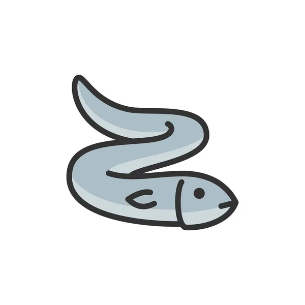Wektor węgorz, ryba, zwierzę wodne płaska ikona linii kolorów. — Wektor stockowy