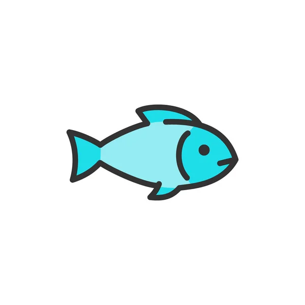 Vector fish, aquatic animal flat color line icon. — Stock Vector