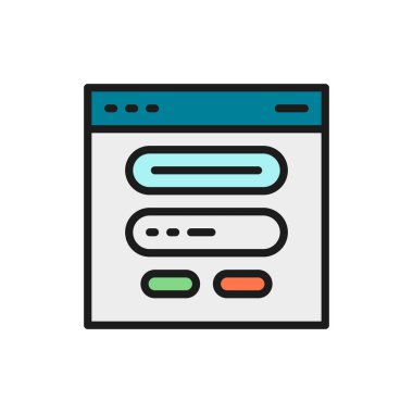 Tarayıcı penceresi, web sitesi ve site düz renk çizgisi simgesi.