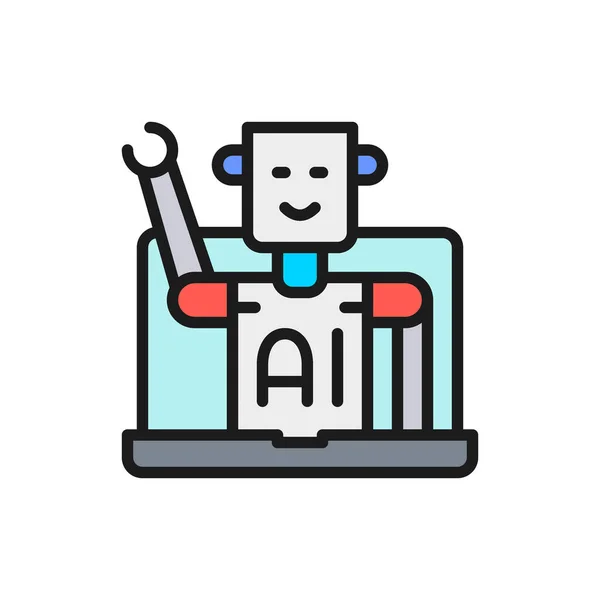 Chatbot, robot de servicio al cliente, icono de línea de color plano de inteligencia artificial . — Archivo Imágenes Vectoriales