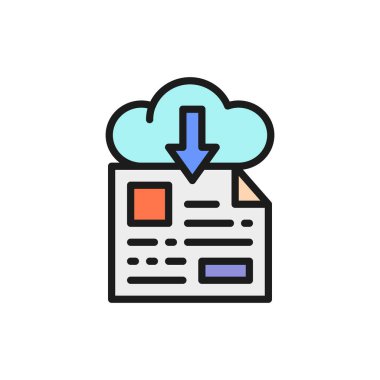 Çevrimiçi dosya depolama, düz renk çizgisi simgesi indir.