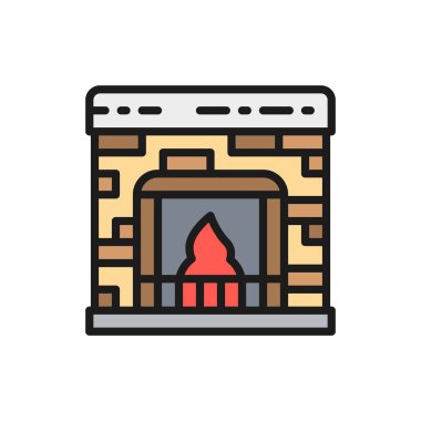 Şöminenin düz çizgi simgesi. Beyaz arkaplanda izole