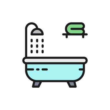 Küvet düz renk çizgisi simgesi. Beyaz arkaplanda izole