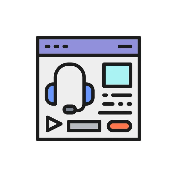 Audiocursus, podcast, onderwijs website platte kleur lijn pictogram. — Stockvector