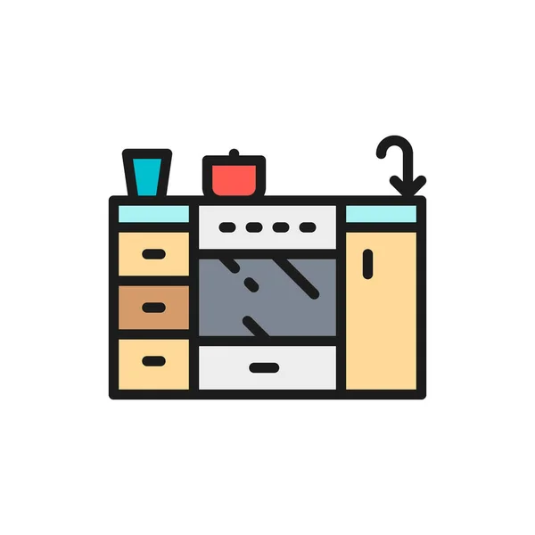 Cocina, muebles para cocina plana icono de la línea de color . — Vector de stock