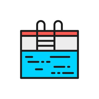 Vektör yüzme havuzu düz renk çizgisi simgesi.