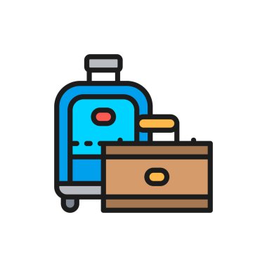 Seyahat çantaları, bavul düz çizgi simgesi.