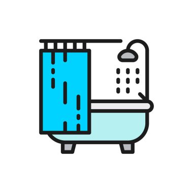 Küvet düz renk çizgisi simgesi. Beyaz arkaplanda izole