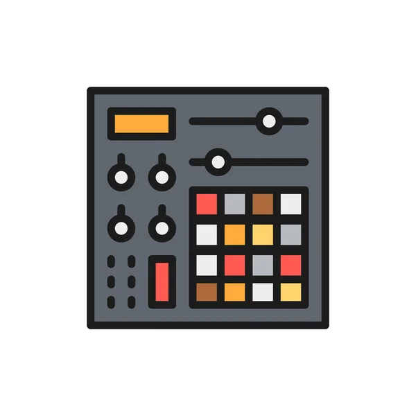 Consola de música, mezclador de audio icono de línea de color plano. — Vector de stock