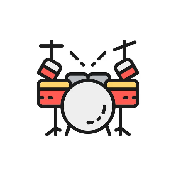 Drumstel, muziekinstrument platte kleur lijn icoon. — Stockvector