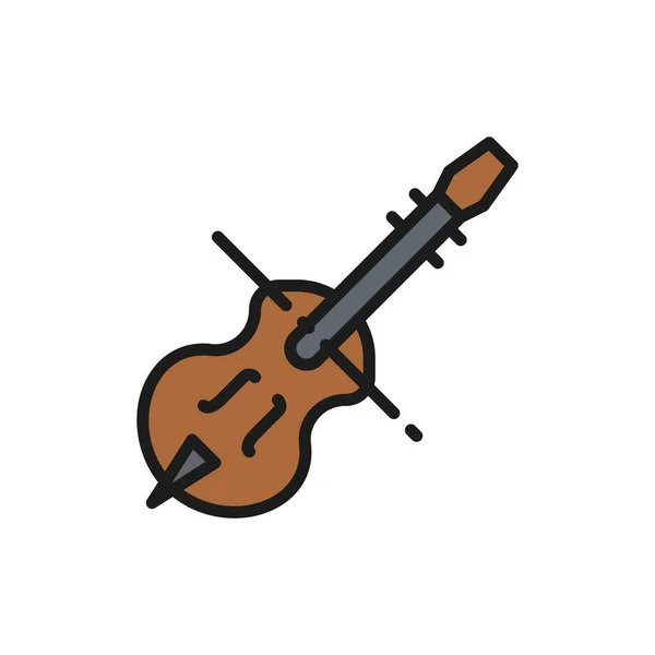 Violín, violonchelo, violonchelo, instrumento musical de cuerda icono de línea plana de color. — Vector de stock