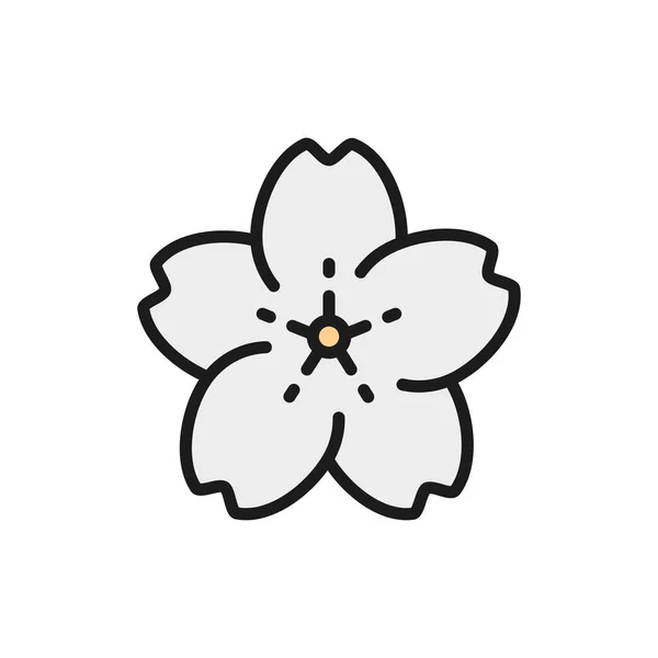 Vector sakura flower flat color line icon. — 스톡 벡터