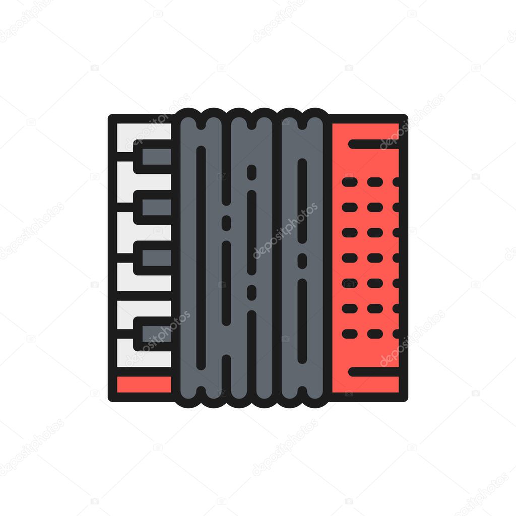 Vector accordion, bayan flat color line icon.