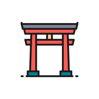 Japon Torii kapısı düz renk çizgisi simgesi.