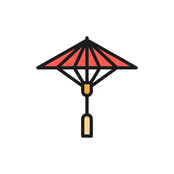 Parapluie japonais icône de ligne de couleur plate. — Image vectorielle