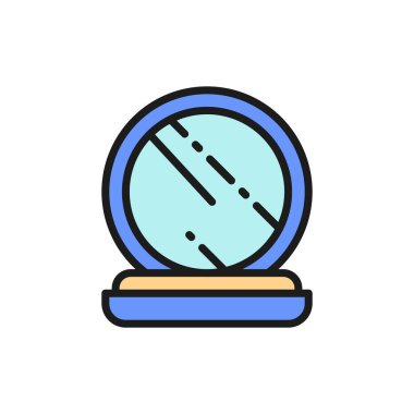 Kompakt makyaj tozu, allık paleti ayna rengi çizgi simgesi ile birlikte..