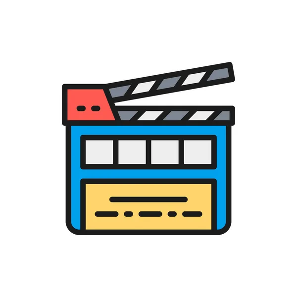 Film tapsoló tábla, clapperboard lapos színes vonal ikon. — Stock Vector