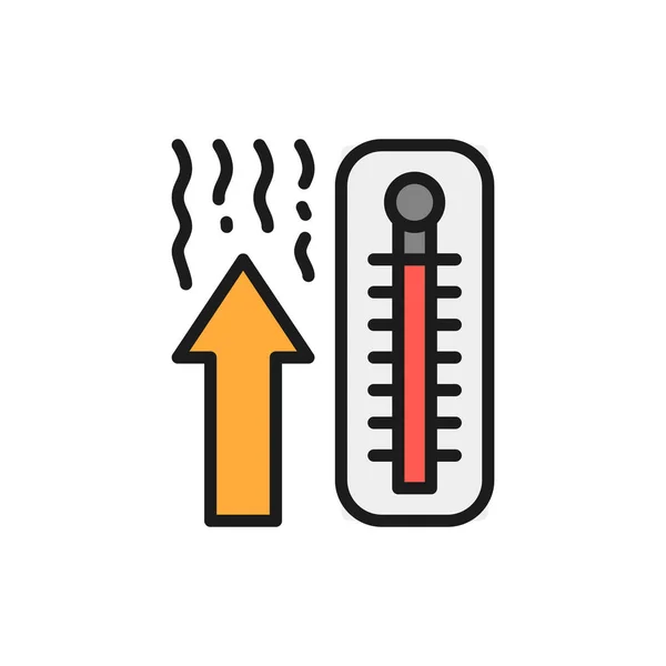 Termômetro, aumento de temperatura ícone de linha de cor plana. — Vetor de Stock