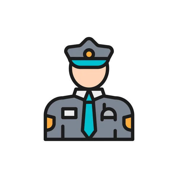 Поліцейський, поліція, офіцер значок плоскої кольорової лінії . — стоковий вектор