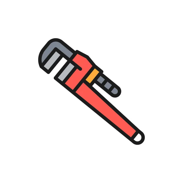 Vector einstellbarer Schraubenschlüssel flache Farblinie Symbol. — Stockvektor